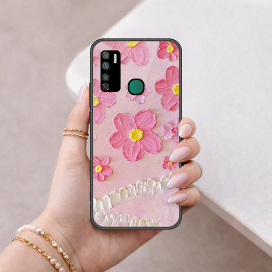Infinix Note 7 Lite Cover - Floral Series - Design 2 - Pink - HQ Ultra Shine Premium Infinity Glass Soft Silicon Borders Case