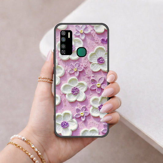 Infinix Note 7 Lite Cover - Floral Series - Design 4 - Purple & White - HQ Ultra Shine Premium Infinity Glass Soft Silicon Borders Case