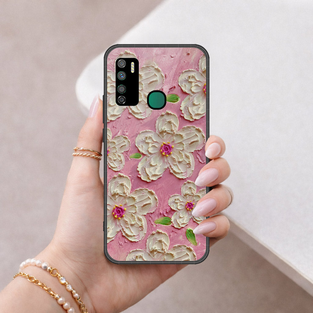 Infinix Note 7 Lite Cover - Floral Series - Design 5 - Pink & White - HQ Ultra Shine Premium Infinity Glass Soft Silicon Borders Case