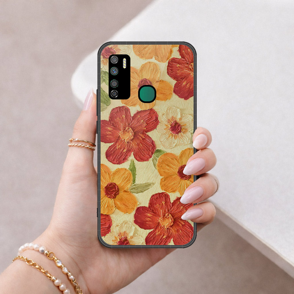 Infinix Note 7 Lite Cover - Floral Series - Design 6 - Red & Orange - HQ Ultra Shine Premium Infinity Glass Soft Silicon Borders Case
