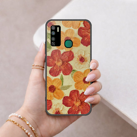 Infinix Note 7 Lite Cover - Floral Series - Design 6 - Red & Orange - HQ Ultra Shine Premium Infinity Glass Soft Silicon Borders Case