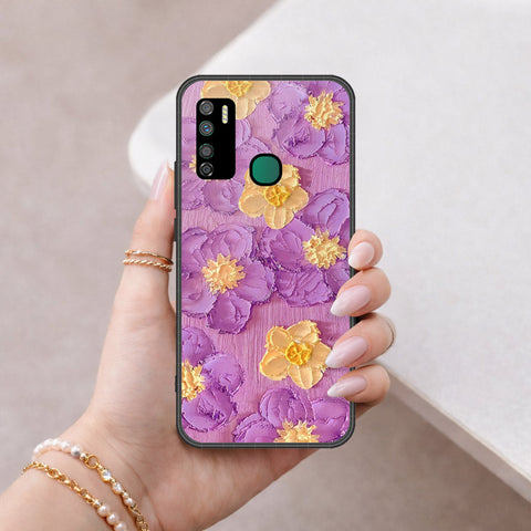Infinix Note 7 Lite Cover - Floral Series - Design 8 - Purple & Yellow - HQ Ultra Shine Premium Infinity Glass Soft Silicon Borders Case