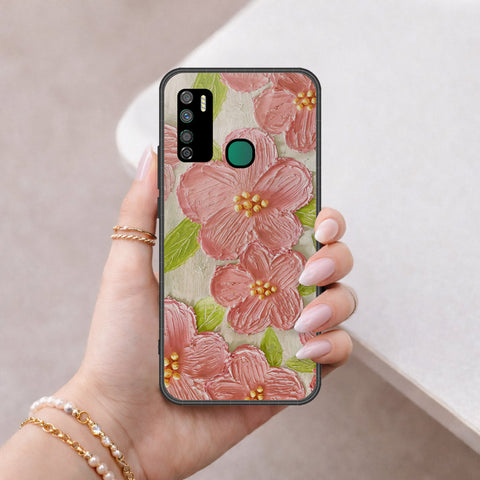 Infinix Note 7 Lite Cover - Floral Series - Design 9 - Pink & Green - HQ Ultra Shine Premium Infinity Glass Soft Silicon Borders Case