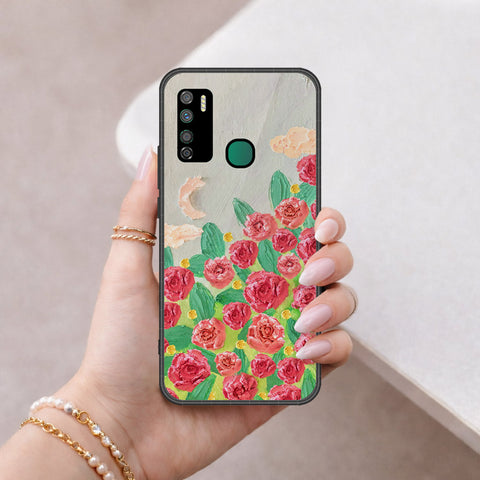 Infinix Note 7 Lite Cover - Floral Series - Design 10 - Red & Green - HQ Ultra Shine Premium Infinity Glass Soft Silicon Borders Case