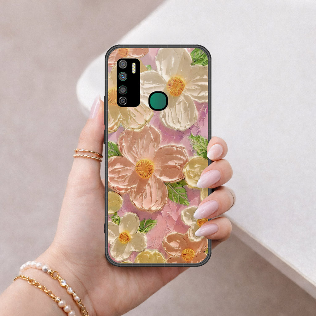 Infinix Note 7 Lite Cover - Floral Series - Design 11 - White & Green - HQ Ultra Shine Premium Infinity Glass Soft Silicon Borders Case