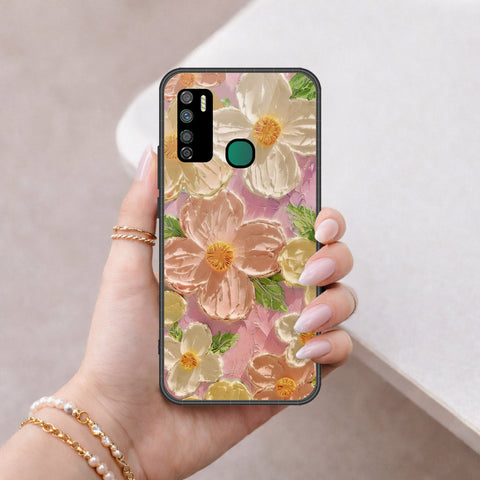 Infinix Note 7 Lite Cover - Floral Series - Design 11 - White & Green - HQ Ultra Shine Premium Infinity Glass Soft Silicon Borders Case