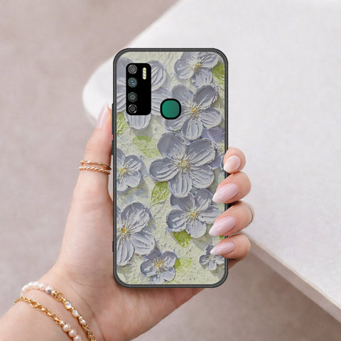 Infinix Note 7 Lite Cover - Floral Series - Design 12 - Grey & Green - HQ Ultra Shine Premium Infinity Glass Soft Silicon Borders Case