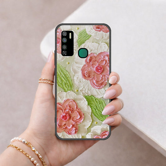 Infinix Note 7 Lite Cover - Floral Series - Design 13 - Offwhite & Green - HQ Ultra Shine Premium Infinity Glass Soft Silicon Borders Case