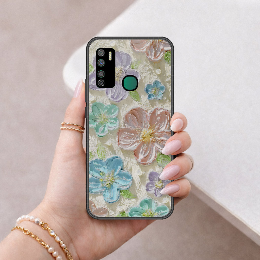 Infinix Note 7 Lite Cover - Floral Series - Design 14 - Blue & Purple - HQ Ultra Shine Premium Infinity Glass Soft Silicon Borders Case