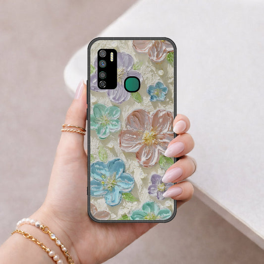 Infinix Note 7 Lite Cover - Floral Series - Design 14 - Blue & Purple - HQ Ultra Shine Premium Infinity Glass Soft Silicon Borders Case