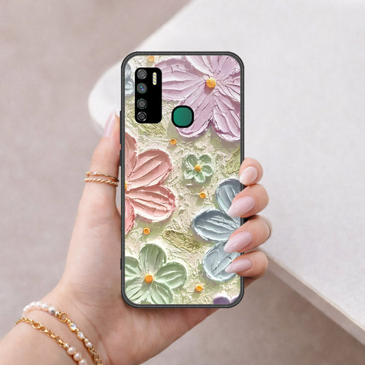 Infinix Note 7 Lite Cover - Floral Series - Design 15 - Blue & Green - HQ Ultra Shine Premium Infinity Glass Soft Silicon Borders Case