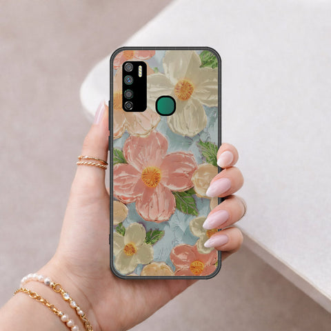 Infinix Note 7 Lite Cover - Floral Series - Design 16 - Cyan & Pink - HQ Ultra Shine Premium Infinity Glass Soft Silicon Borders Case