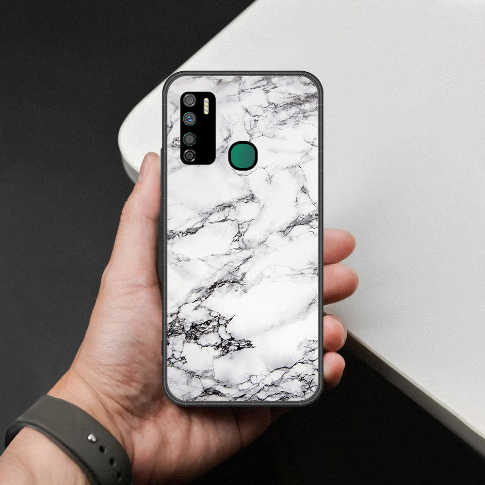 Infinix Note 7 Lite Cover - White Marble Series - HQ Ultra Shine Premium Infinity Glass Soft Silicon Borders Case