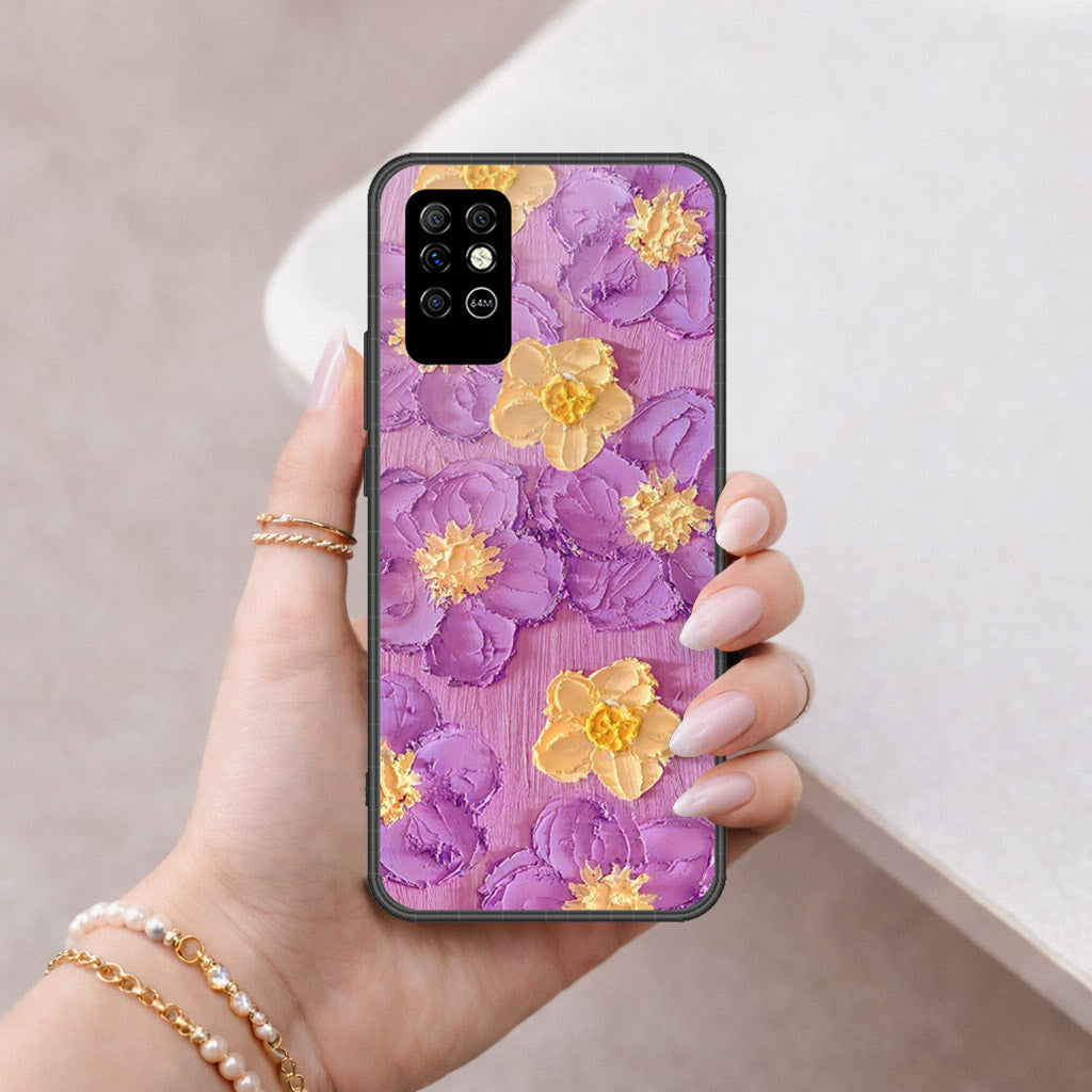 Infinix Note 8 Cover - Floral Series - Design 8 - Purple & Yellow - HQ Premium Shine Durable Shatterproof Case