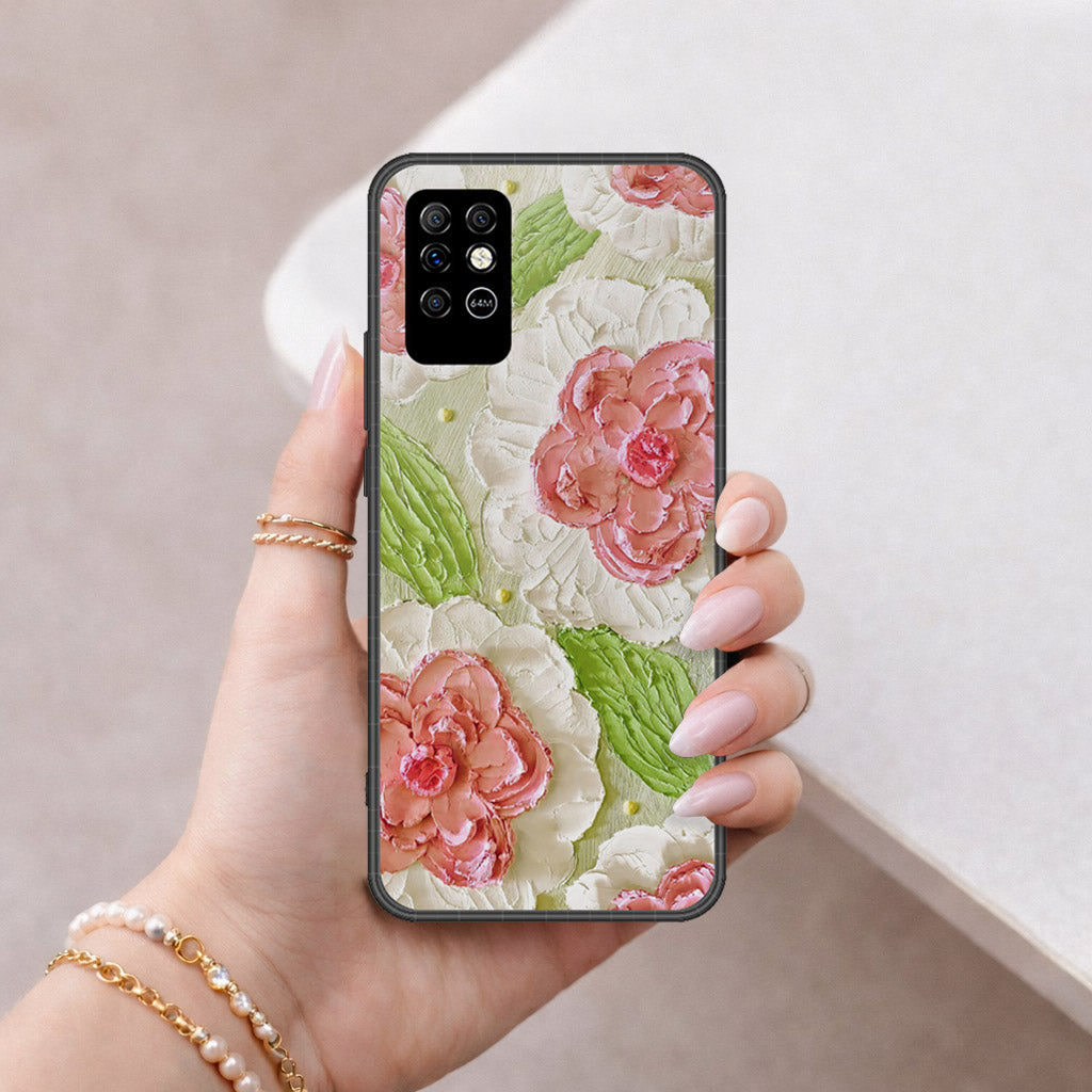 Infinix Note 8 Cover - Floral Series - Design 13 - Offwhite & Green - HQ Premium Shine Durable Shatterproof Case