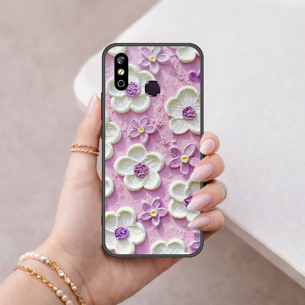 Infinix Smart 4 Cover - Floral Series - Design 4 - Purple & White - HQ Premium Shine Durable Shatterproof Case