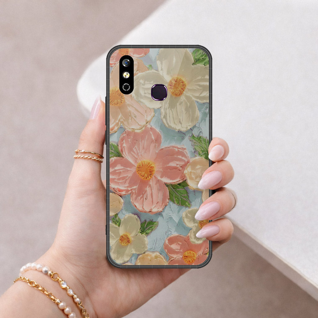 Infinix Smart 4 Cover - Floral Series - Design 16 - Cyan & Pink - HQ Premium Shine Durable Shatterproof Case