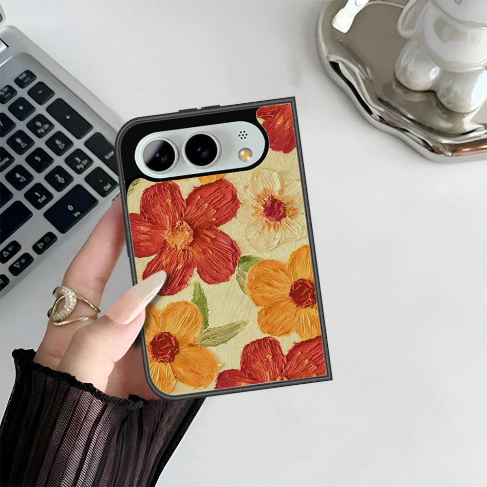 iPhone Fold Cover - Floral Series - Design 6 - Red & Orange - HQ Premium Shine Durable Shatterproof Case