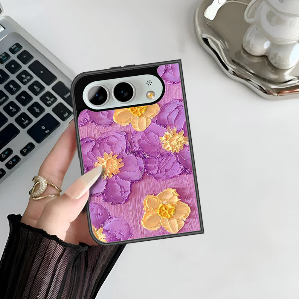 iPhone Fold Cover - Floral Series - Design 8 - Purple & Yellow - HQ Premium Shine Durable Shatterproof Case