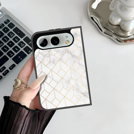 iPhone Fold Cover - White Marble Series 2 - HQ Premium Shine Durable Shatterproof Case