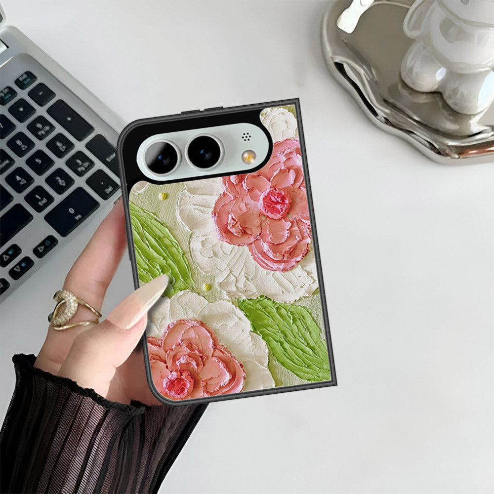 iPhone Fold Cover - Floral Series - Design 13 - Offwhite & Green - HQ Premium Shine Durable Shatterproof Case