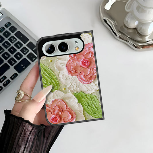 iPhone Fold Cover - Floral Series - Design 13 - Offwhite & Green - HQ Premium Shine Durable Shatterproof Case