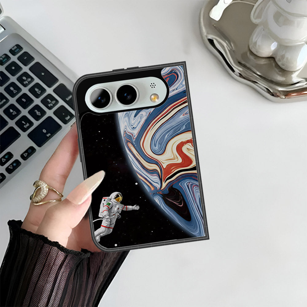 iPhone Fold Cover - Cosmic Marble Astronaut Design - HQ Premium Shine Durable Shatterproof Case