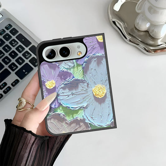 iPhone Fold Cover - Floral Series - Design 1 - Purple & Aqua - HQ Premium Shine Durable Shatterproof Case