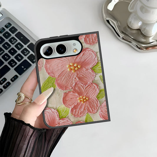 iPhone Fold Cover - Floral Series - Design 9 - Pink & Green - HQ Premium Shine Durable Shatterproof Case