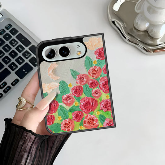 iPhone Fold Cover - Floral Series - Design 10 - Red & Green - HQ Premium Shine Durable Shatterproof Case