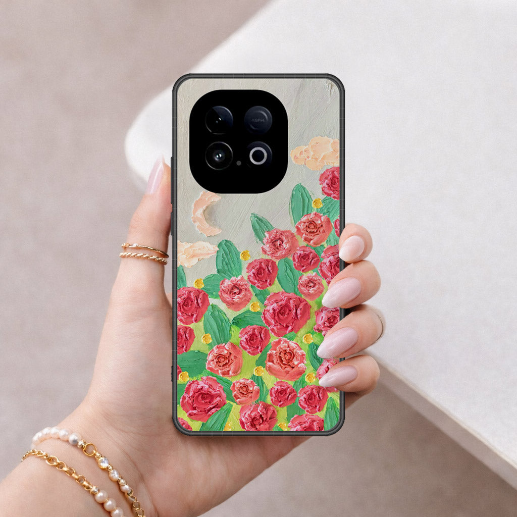 Vivo Y300 GT Cover - Floral Series - Design 10 - Red & Green - HQ Premium Shine Durable Shatterproof Case