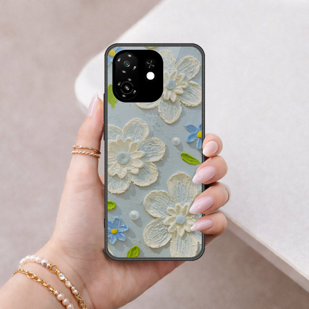 itel A100C Cover - Floral Series - Design 3 - Sky Blue - HQ Premium Shine Durable Shatterproof Case