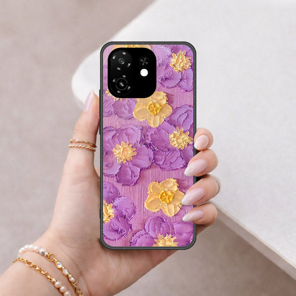 itel A100C Cover - Floral Series - Design 8 - Purple & Yellow - HQ Premium Shine Durable Shatterproof Case