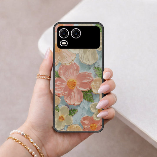 itel A200 Cover - Floral Series - Design 16 - Cyan & Pink - HQ Premium Shine Durable Shatterproof Case