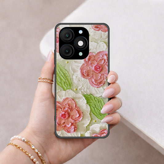 itel A90 Cover - Floral Series - Design 13 - Offwhite & Green - HQ Premium Shine Durable Shatterproof Case
