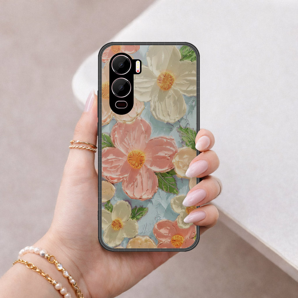 itel City 200 Cover - Floral Series - Design 16 - Cyan & Pink - HQ Premium Shine Durable Shatterproof Case