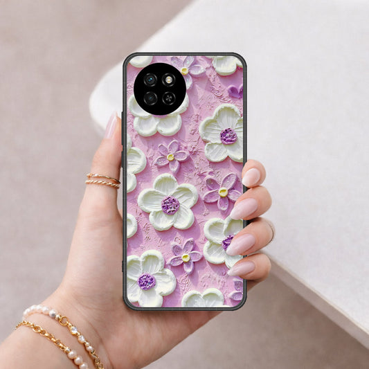 itel S23 Cover - Floral Series - Design 4 - Purple & White - HQ Premium Shine Durable Shatterproof Case