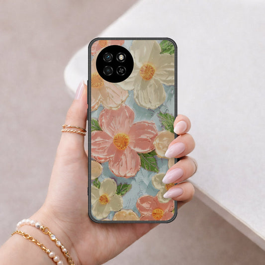 itel S23 Cover - Floral Series - Design 16 - Cyan & Pink - HQ Premium Shine Durable Shatterproof Case