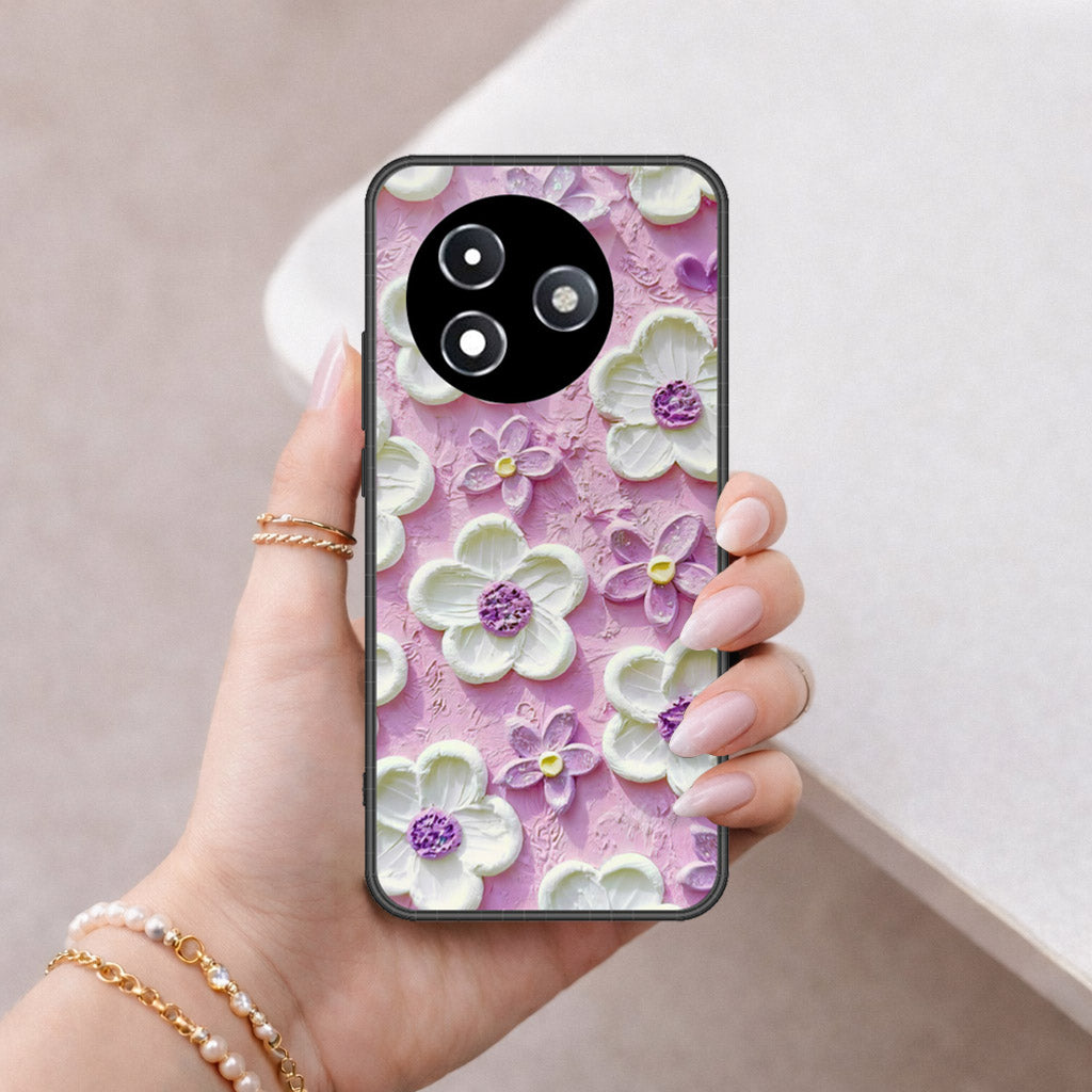 Itel S24 Cover - Floral Series - Design 4 - Purple & White - HQ Ultra Shine Premium Infinity Glass Soft Silicon Borders Case
