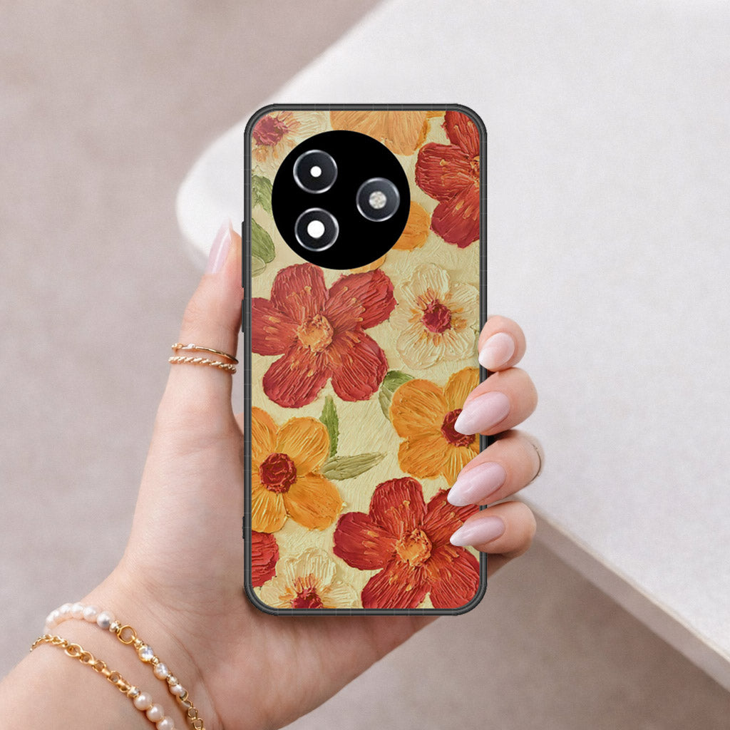 Itel S24 Cover - Floral Series - Design 6 - Red & Orange - HQ Ultra Shine Premium Infinity Glass Soft Silicon Borders Case