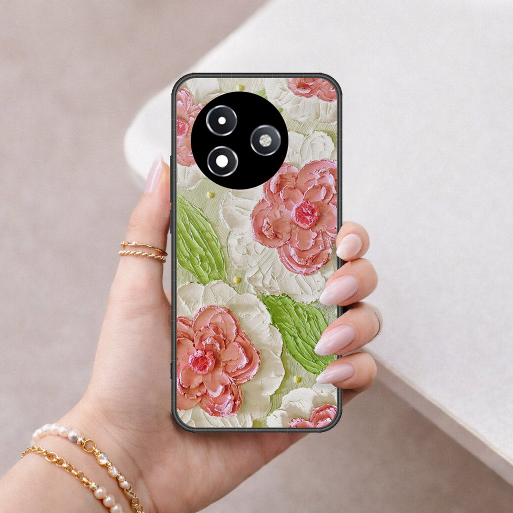 Itel S24 Cover - Floral Series - Design 13 - Offwhite & Green - HQ Ultra Shine Premium Infinity Glass Soft Silicon Borders Case