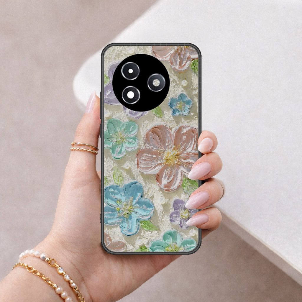 Itel S24 Cover - Floral Series - Design 14 - Blue & Purple - HQ Ultra Shine Premium Infinity Glass Soft Silicon Borders Case