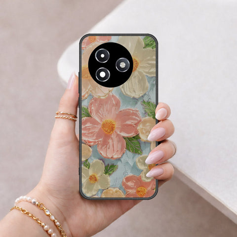 Itel S24 Cover - Floral Series - Design 16 - Cyan & Pink - HQ Ultra Shine Premium Infinity Glass Soft Silicon Borders Case