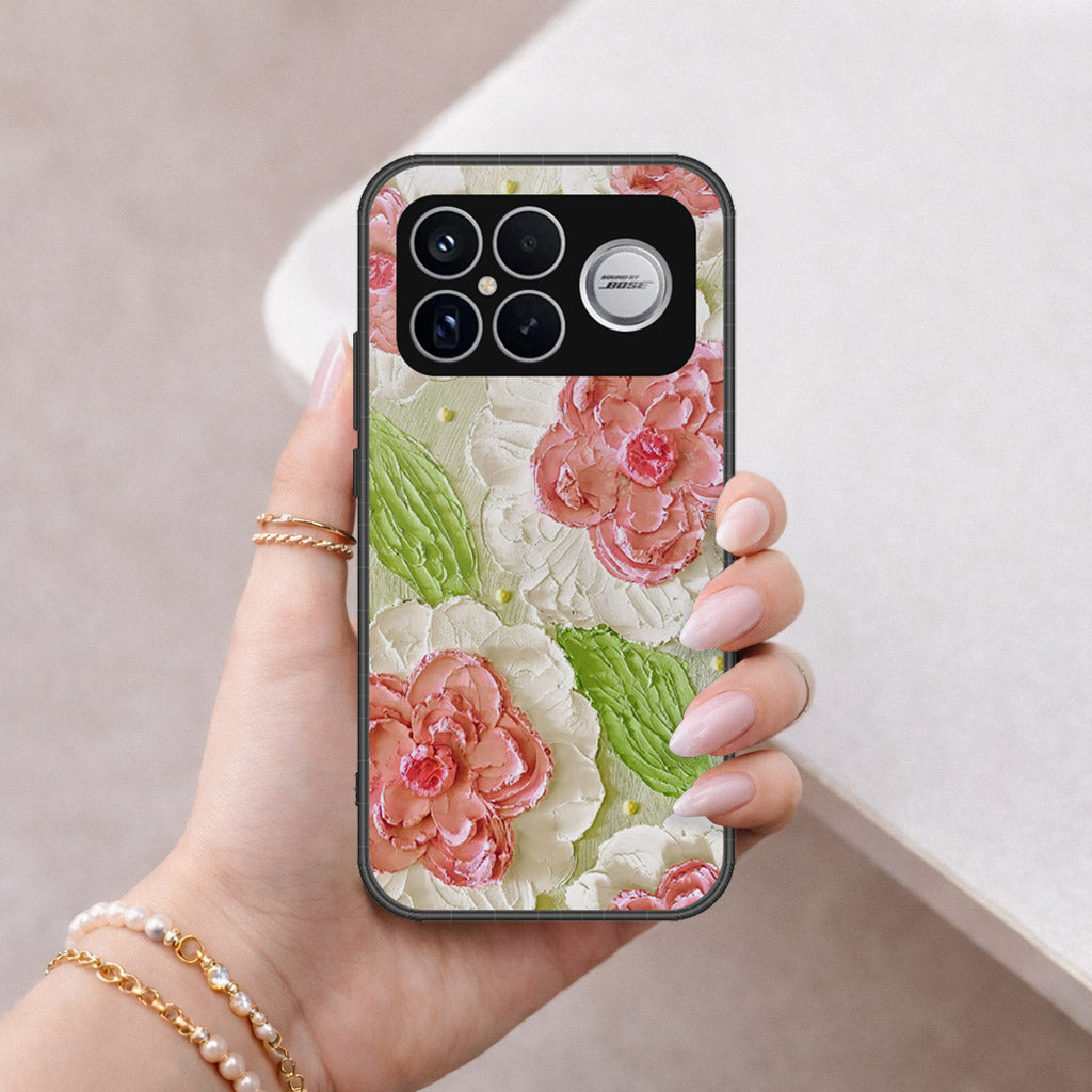 Xiaomi Redmi K90 Pro Max Cover - Floral Series - Design 13 - Offwhite & Green - HQ Ultra Shine Premium Infinity Glass Soft Silicon Borders Case