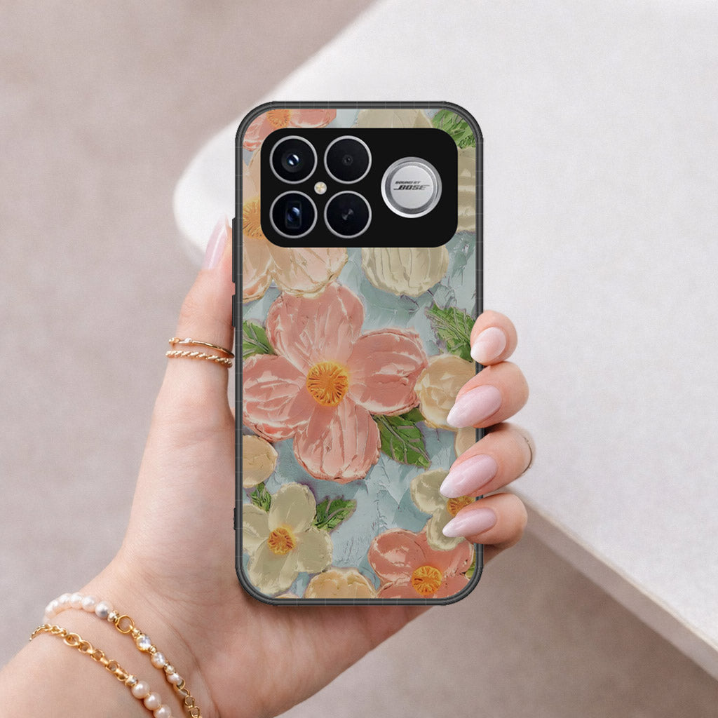 Xiaomi Poco F8 Ultra Cover - Floral Series - Design 16 - Cyan & Pink - HQ Ultra Shine Premium Infinity Glass Soft Silicon Borders Case