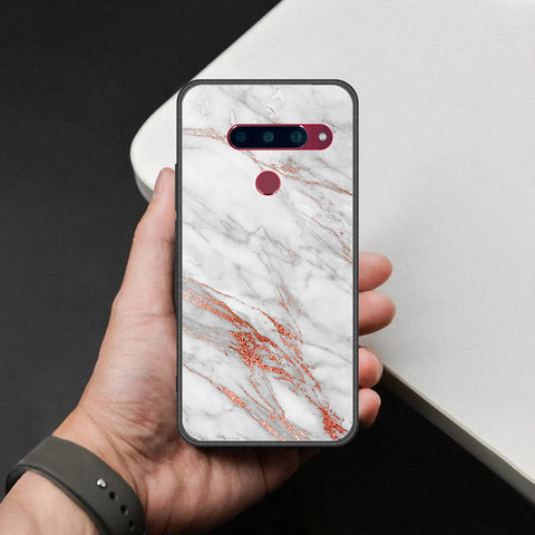 LG V40 Thinq Cover - White Marble Series - HQ Ultra Shine Premium Infinity Glass Soft Silicon Borders Case