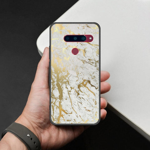 LG V40 Thinq Cover - White Marble Series - HQ Ultra Shine Premium Infinity Glass Soft Silicon Borders Case