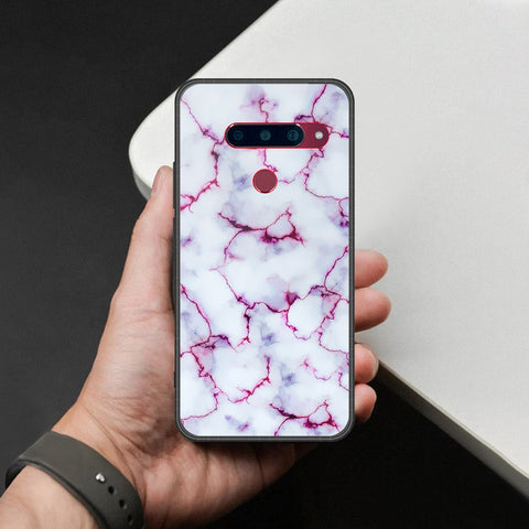 LG V40 Thinq Cover - White Marble Series - HQ Ultra Shine Premium Infinity Glass Soft Silicon Borders Case
