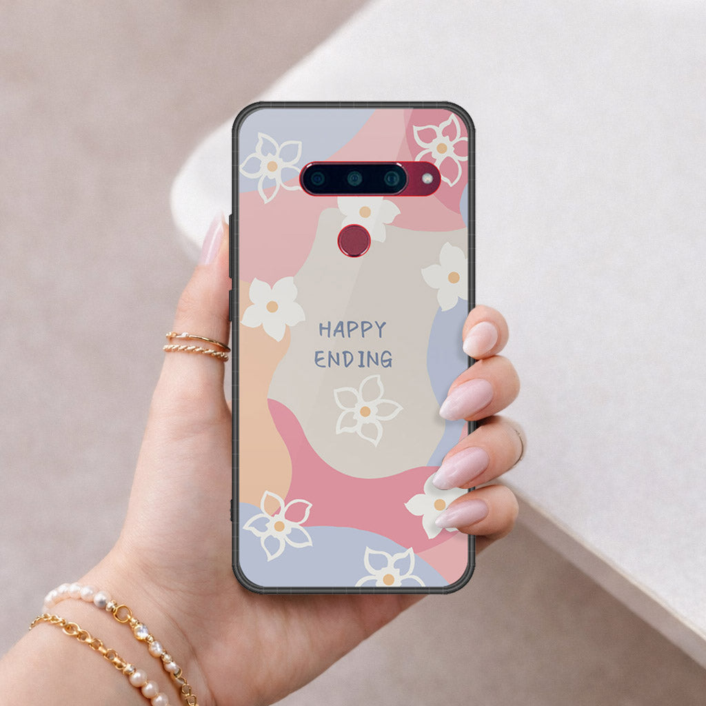 LG V40 Thinq Cover - Happy Series - HQ Ultra Shine Premium Infinity Glass Soft Silicon Borders Case