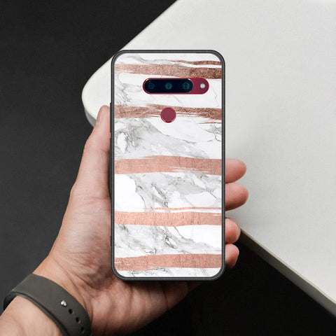 LG V40 Thinq Cover - White Marble Series - HQ Ultra Shine Premium Infinity Glass Soft Silicon Borders Case